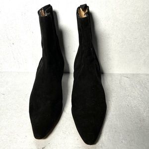 Manolo Blahnik kitten heel suede bootie with elastic panels